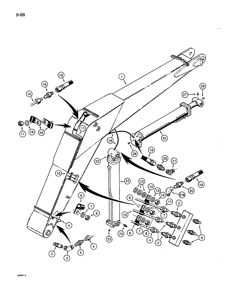 Схема запчастей Case 1085B - (9-068) - Y-BOOM LUBRICATION LINES (09) - CHASSIS