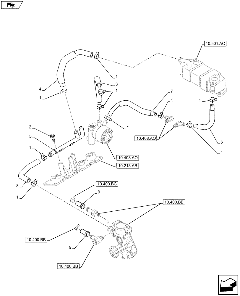 Схема запчастей Case CX75C SR - (10.400.AS) - WATER PUMP TO HEAT EXCHANGER LINES (10) - ENGINE