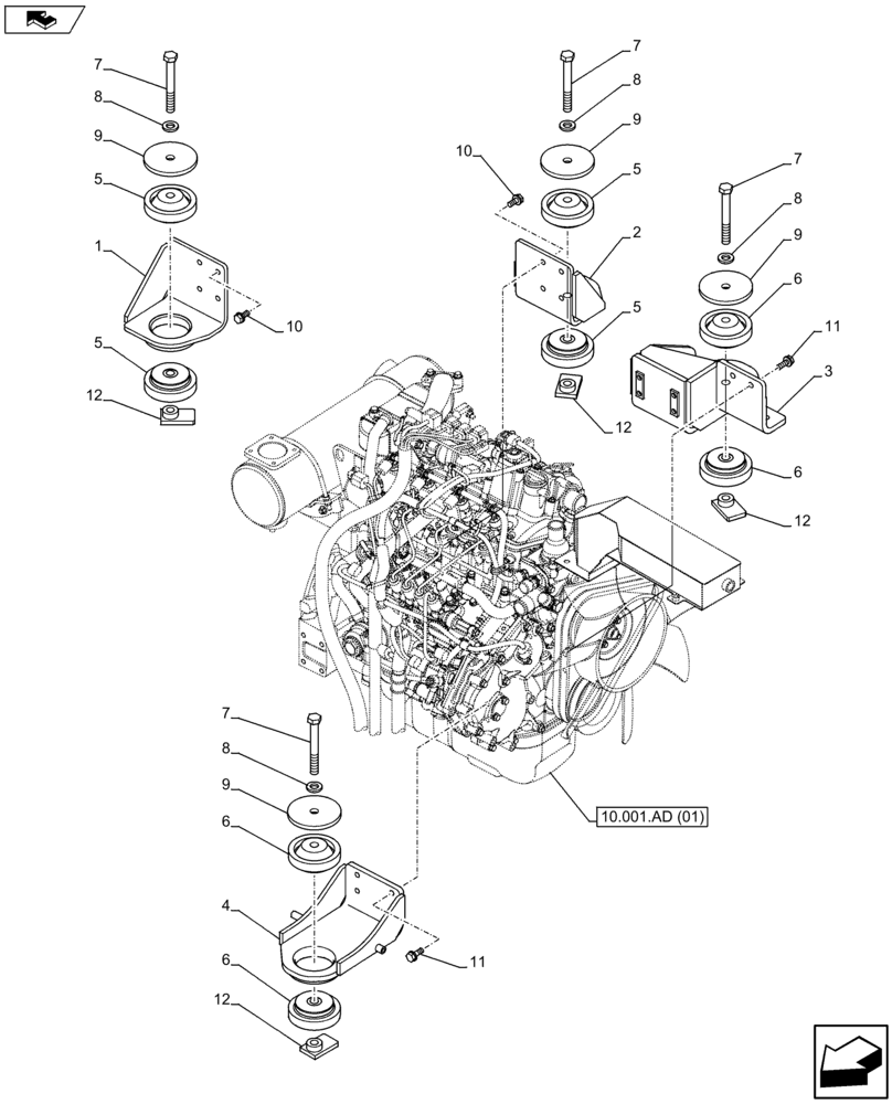 Схема запчастей Case CX75C SR - (10.001.AK) - ENGINE SUPPORT AND MOUNTS (10) - ENGINE