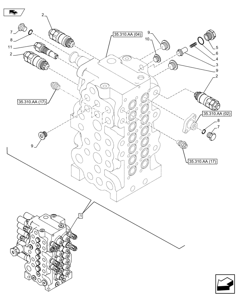 Схема запчастей Case CX75C SR - (35.310.AA[14]) - CONTROL VALVE (35) - HYDRAULIC SYSTEMS