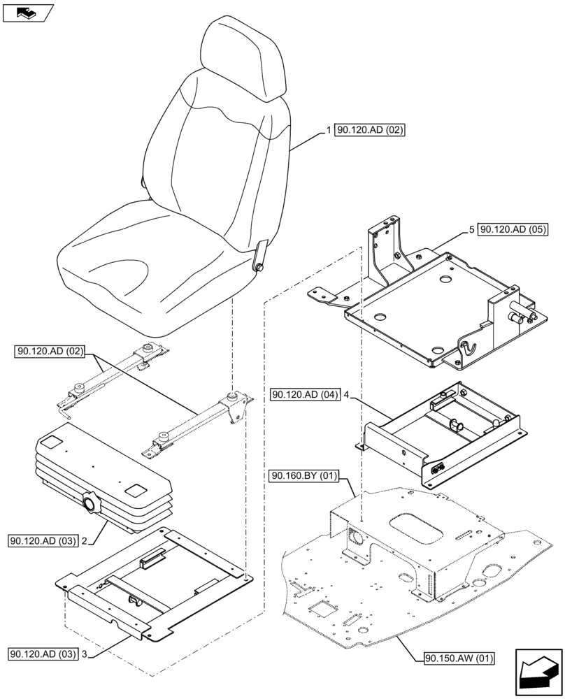 Схема запчастей Case CX75C SR - (90.120.AD[01]) - VAR - 781768 - OPERATOR SEAT (90) - PLATFORM, CAB, BODYWORK AND DECALS