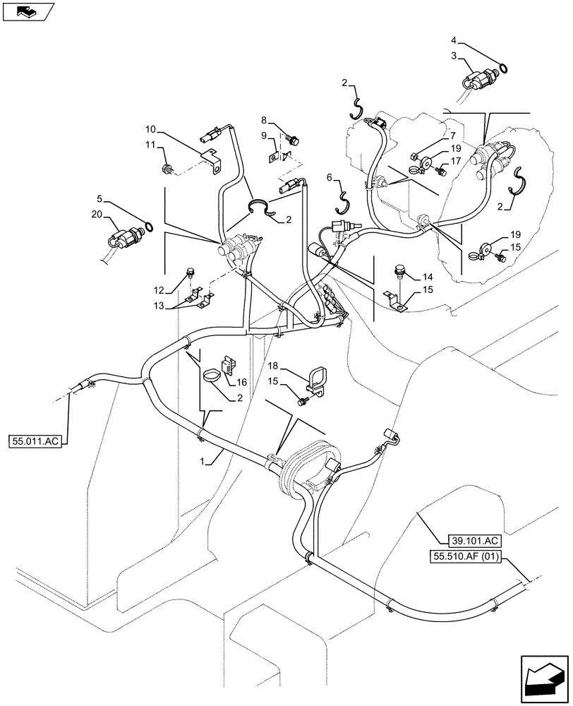 Схема запчастей Case CX75C SR - (55.036.AG) - PUMP PRESSURE SENSORS (55) - ELECTRICAL SYSTEMS