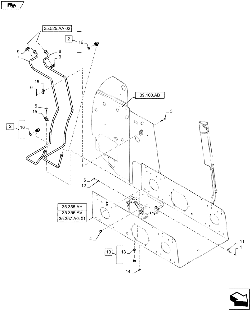 Схема запчастей Case TR270 - (35.525.AA[01]) - AUXILIARY CHASSIS PLUMBING, STANDARD FLOW (35) - HYDRAULIC SYSTEMS