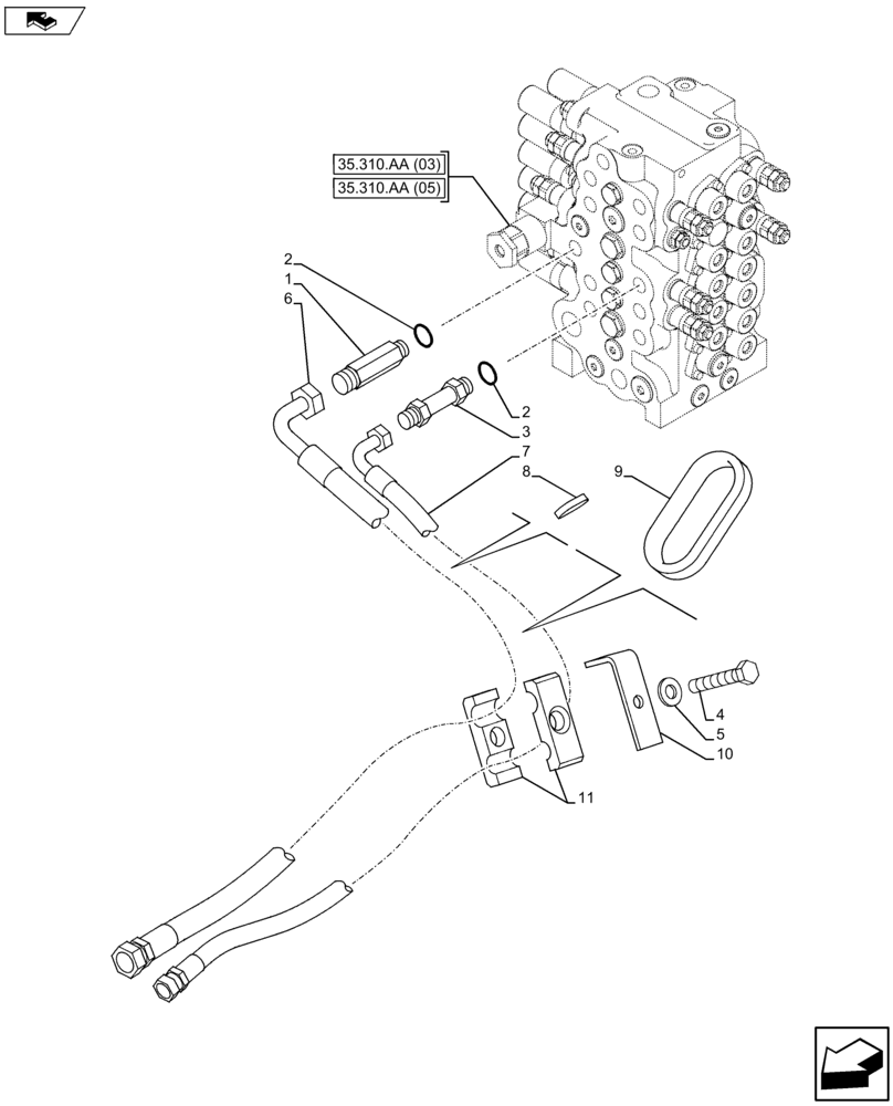 Схема запчастей Case CX75C SR - (35.310.AJ[04]) - CONTROL VALVE HOSES (35) - HYDRAULIC SYSTEMS