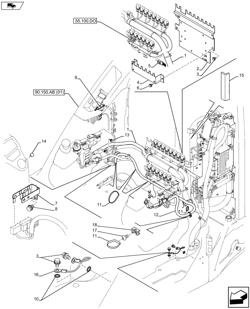 Схема запчастей Case CX80C - (55.510.AF[02]) - CAB WIRE HARNESS (55) - ELECTRICAL SYSTEMS