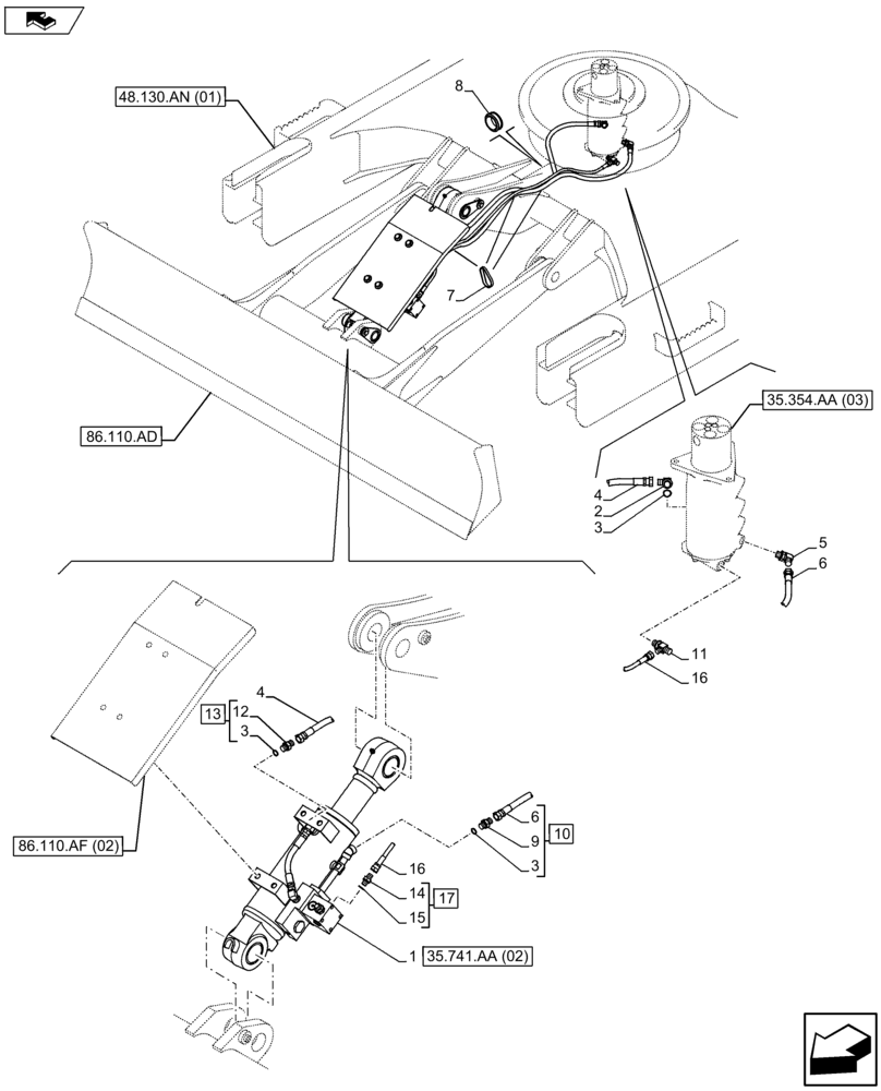 Схема запчастей Case CX75C SR - (35.741.AJ[02]) - VAR - 461559, 481064 - DOZER BLADE CYLINDER LINE (35) - HYDRAULIC SYSTEMS