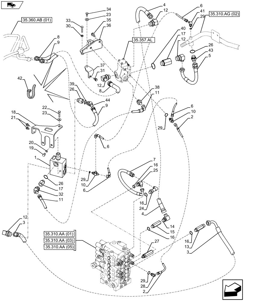 Схема запчастей Case CX75C SR - (35.357.AK[04]) - VAR - 461868 - LINES FROM CONTROL LEVER TO PILOT VALVE BLOCK (35) - HYDRAULIC SYSTEMS