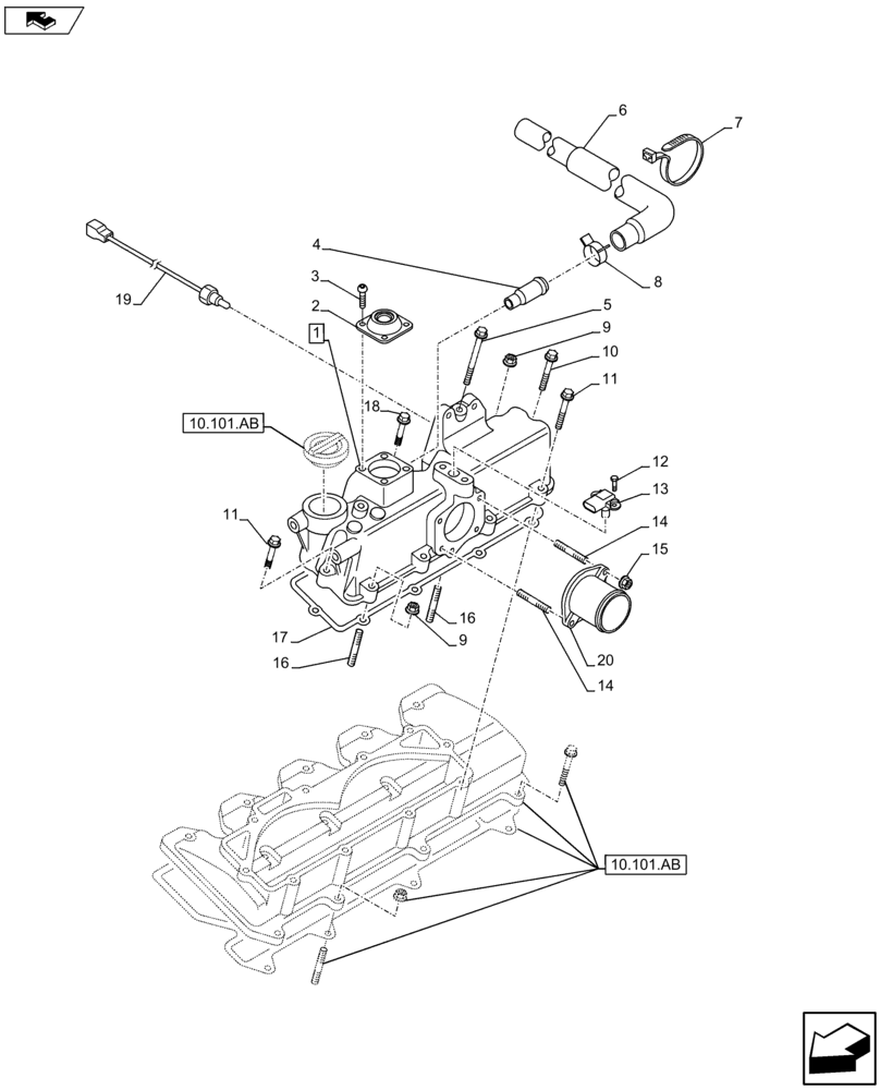 Схема запчастей Case CX75C SR - (10.254.AM) - INTAKE MANIFOLD (10) - ENGINE