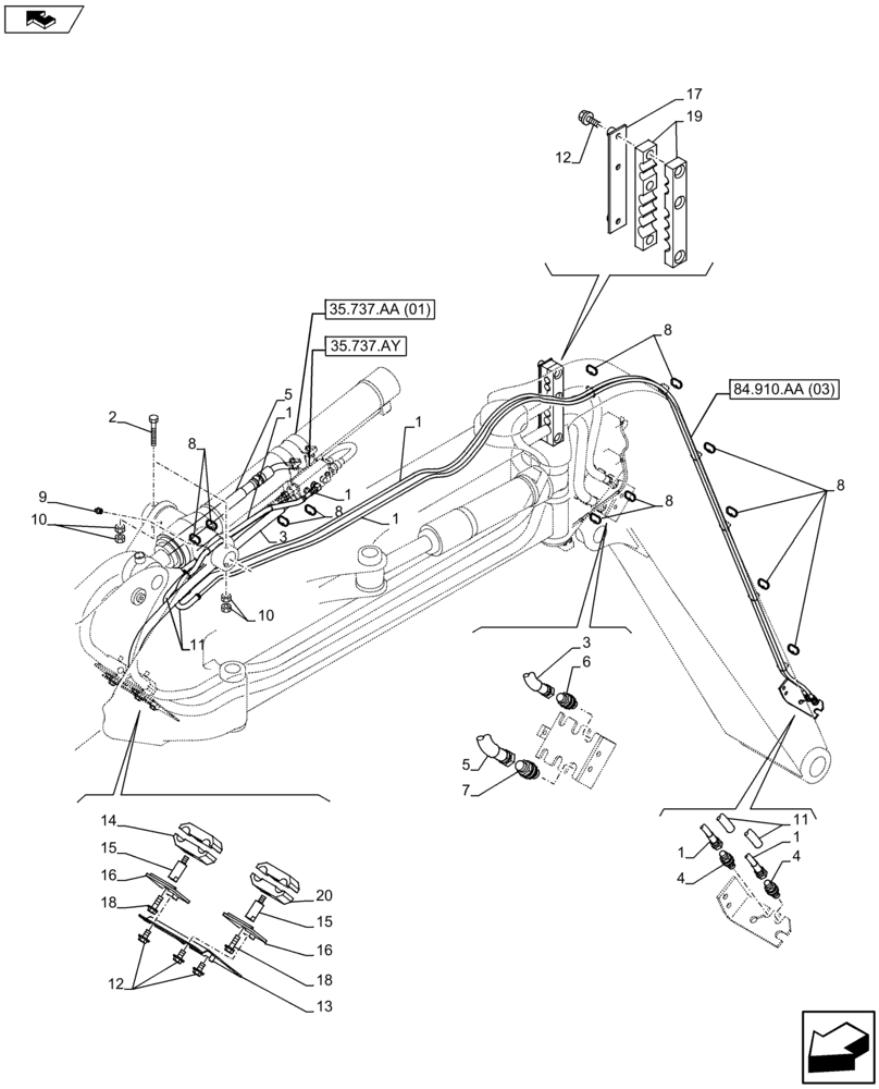 Схема запчастей Case CX75C SR - (35.737.AE[01]) - VAR - 461559, 461025, 481064 - DIPPER CYLINDER LINE (35) - HYDRAULIC SYSTEMS