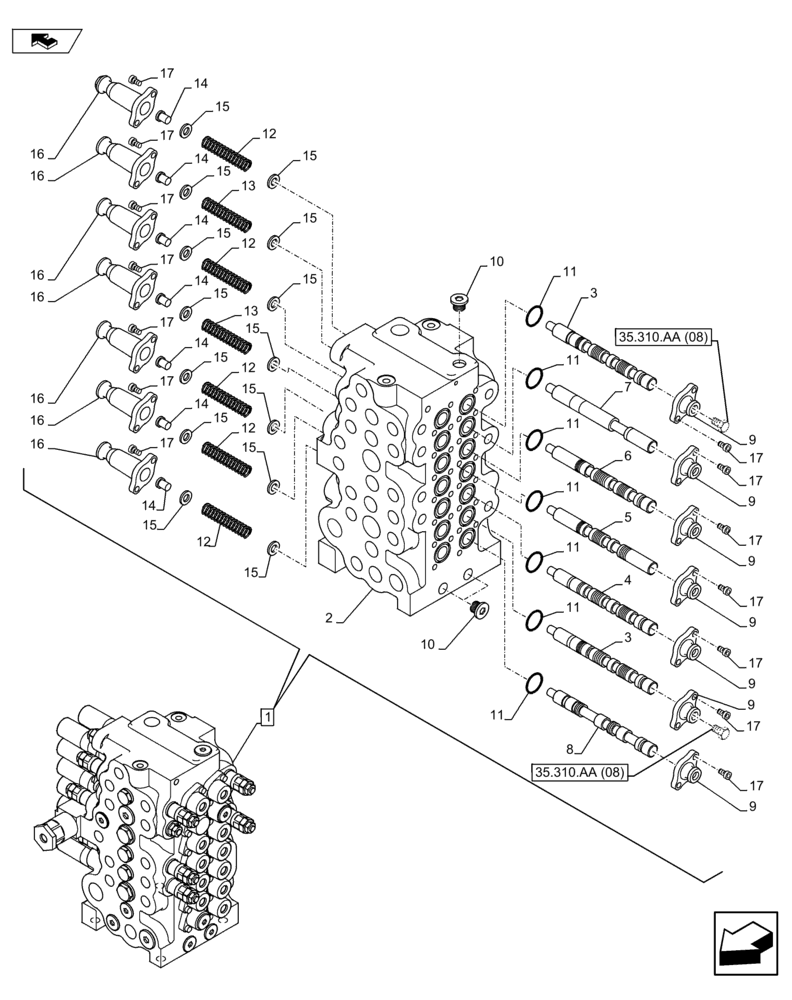 Схема запчастей Case CX75C SR - (35.310.AA [02]) - CONTROL VALVE (35) - HYDRAULIC SYSTEMS