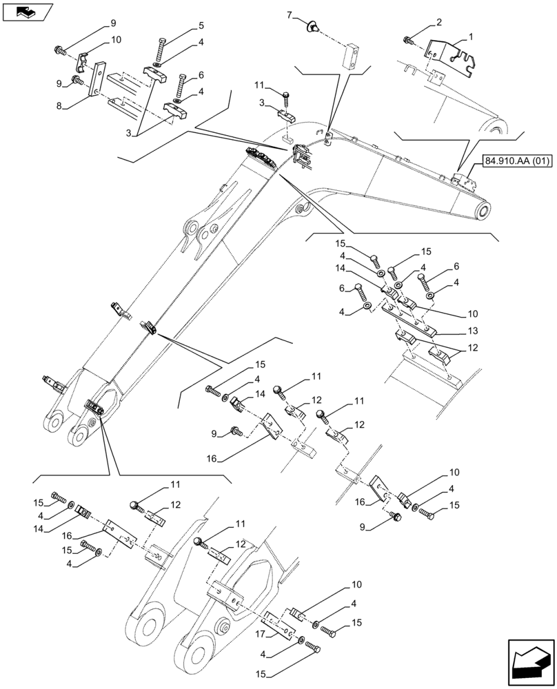 Схема запчастей Case CX75C SR - (35.736.AC[15]) - VAR - 461865, 461868, 461863 - BOOM CYLINDER LINE (35) - HYDRAULIC SYSTEMS