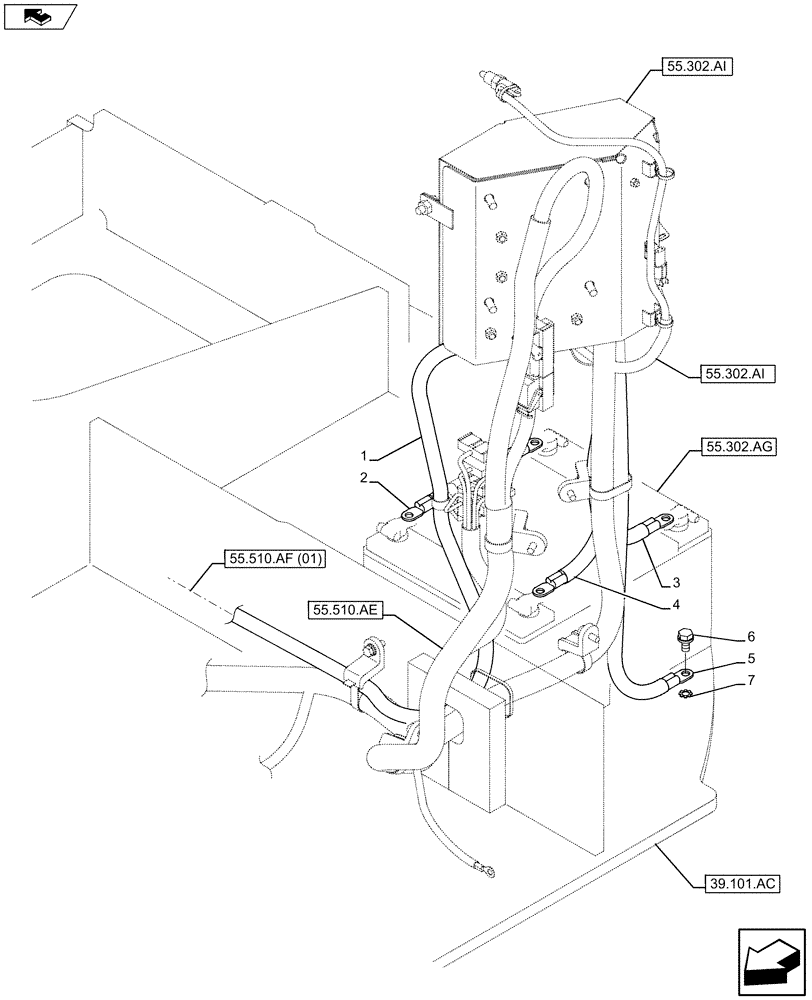 Схема запчастей Case CX75C SR - (55.302.AV) - BATTERY CABLE (55) - ELECTRICAL SYSTEMS