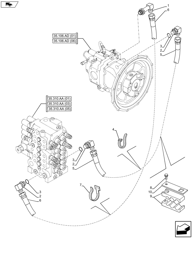 Схема запчастей Case CX75C SR - (35.106.AO [03]) - PUMP OIL LINES FITTING (35) - HYDRAULIC SYSTEMS