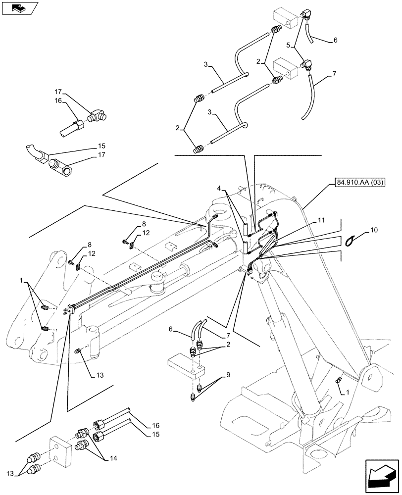 Схема запчастей Case CX75C SR - (71.460.AF[03]) - VAR - 461025 - LUBRICATION LINE (71) - LUBRICATION SYSTEM