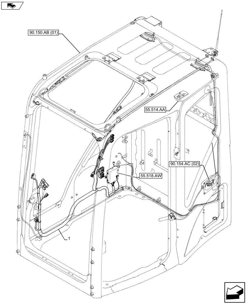 Схема запчастей Case CX80C - (55.510.AF[01]) - CAB WIRE HARNESS (55) - ELECTRICAL SYSTEMS