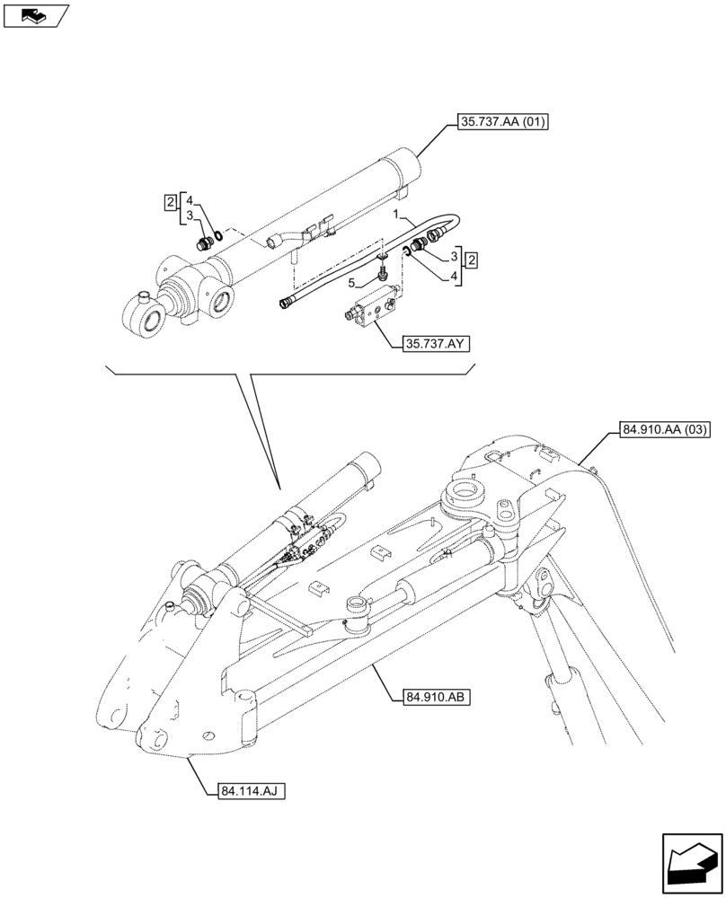 Схема запчастей Case CX75C SR - (35.737.AE[02]) - VAR - 461559, 461025, 481064 - DIPPER CYLINDER LINE (35) - HYDRAULIC SYSTEMS