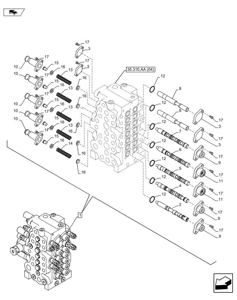 Схема запчастей Case CX75C SR - (35.310.AA[13]) - CONTROL VALVE (35) - HYDRAULIC SYSTEMS