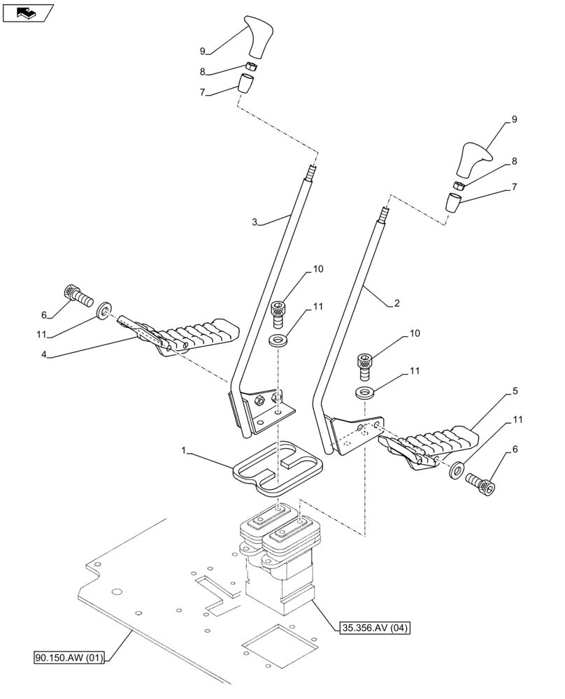 Схема запчастей Case CX75C SR - (35.356.AK[02]) - PEDAL CONTROL (35) - HYDRAULIC SYSTEMS