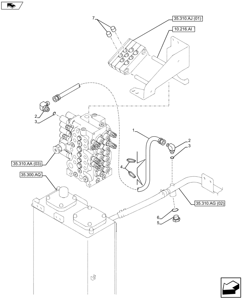 Схема запчастей Case CX75C SR - (35.310.AG[09]) - VAR - 461561 - OIL RETURN LINE (35) - HYDRAULIC SYSTEMS