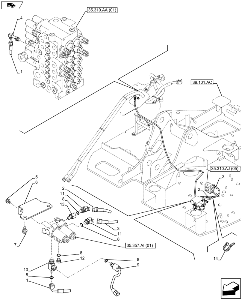 Схема запчастей Case CX75C SR - (35.356.AR[04]) - VAR - 461025, 461866 - PEDAL CONTROL HOSE (35) - HYDRAULIC SYSTEMS