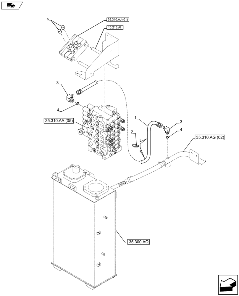 Схема запчастей Case CX75C SR - (35.310.AG[15]) - VAR - 461865, 461561 - OIL RETURN LINE (35) - HYDRAULIC SYSTEMS