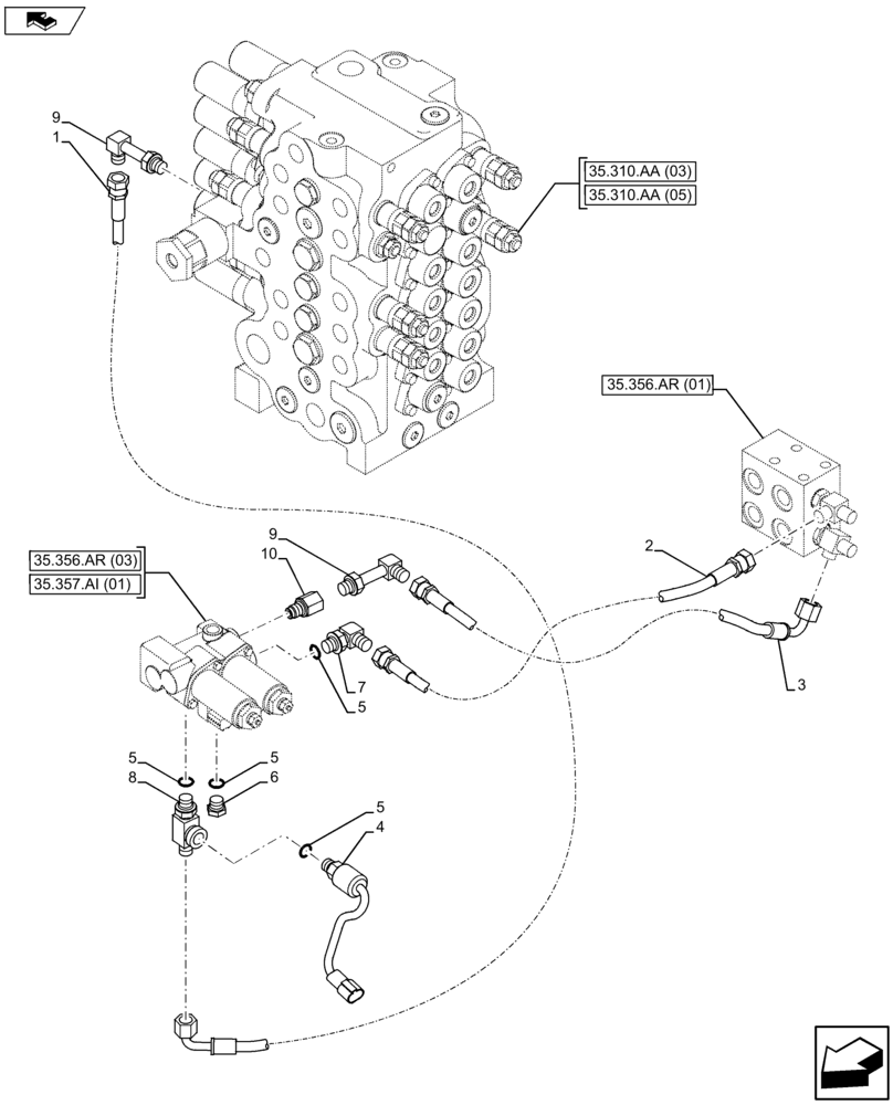 Схема запчастей Case CX75C SR - (35.357.AK[05]) - VAR - 461865 - LINES FROM CONTROL LEVER TO PILOT VALVE BLOCK (35) - HYDRAULIC SYSTEMS