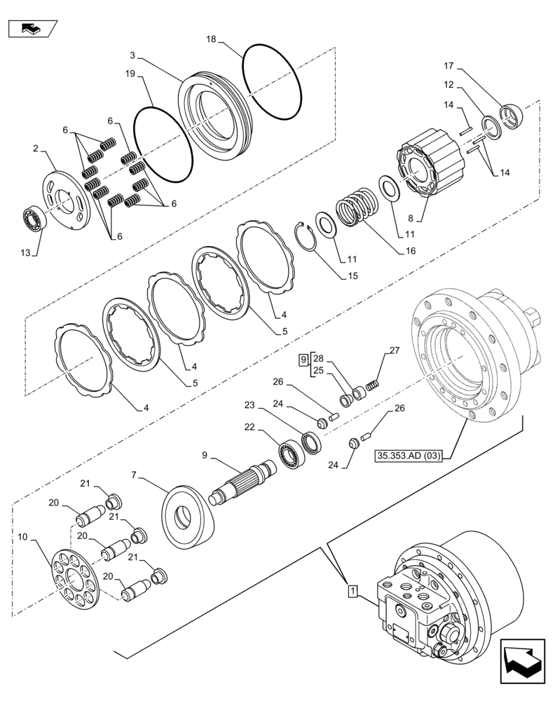 Схема запчастей Case CX80C - (35.353.AD[05]) - TRAVEL MOTOR (35) - HYDRAULIC SYSTEMS