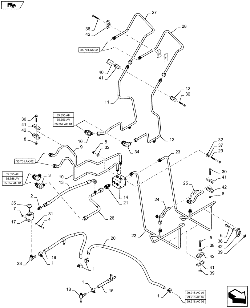 Схема запчастей Case SV185 - (35.701.AX[01]) - LOADER VALVE PLUMBING (35) - HYDRAULIC SYSTEMS