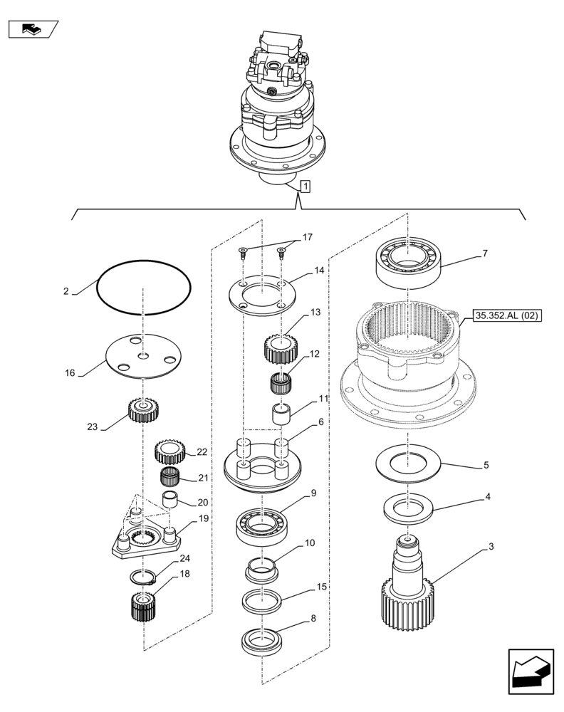 Схема запчастей Case CX75C SR - (35.352.AL[05]) - SWING REDUCTION MOTOR (35) - HYDRAULIC SYSTEMS