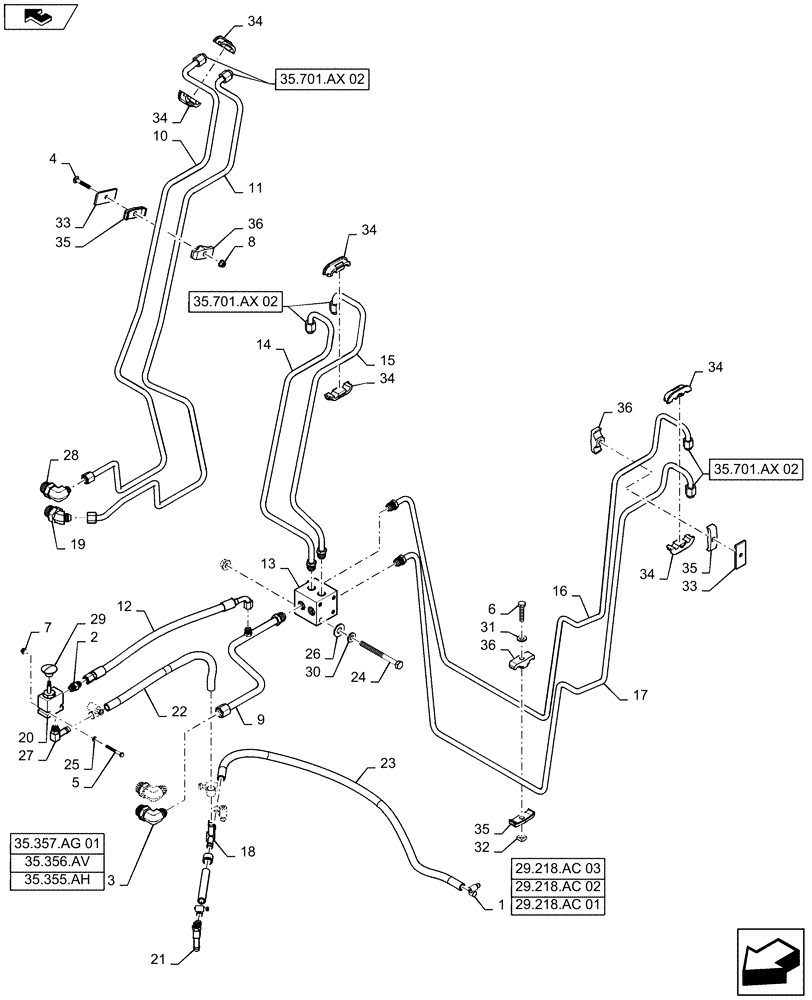 Схема запчастей Case SR210 - (35.701.AX[01]) - LOADER VALVE PLUMBING (35) - HYDRAULIC SYSTEMS