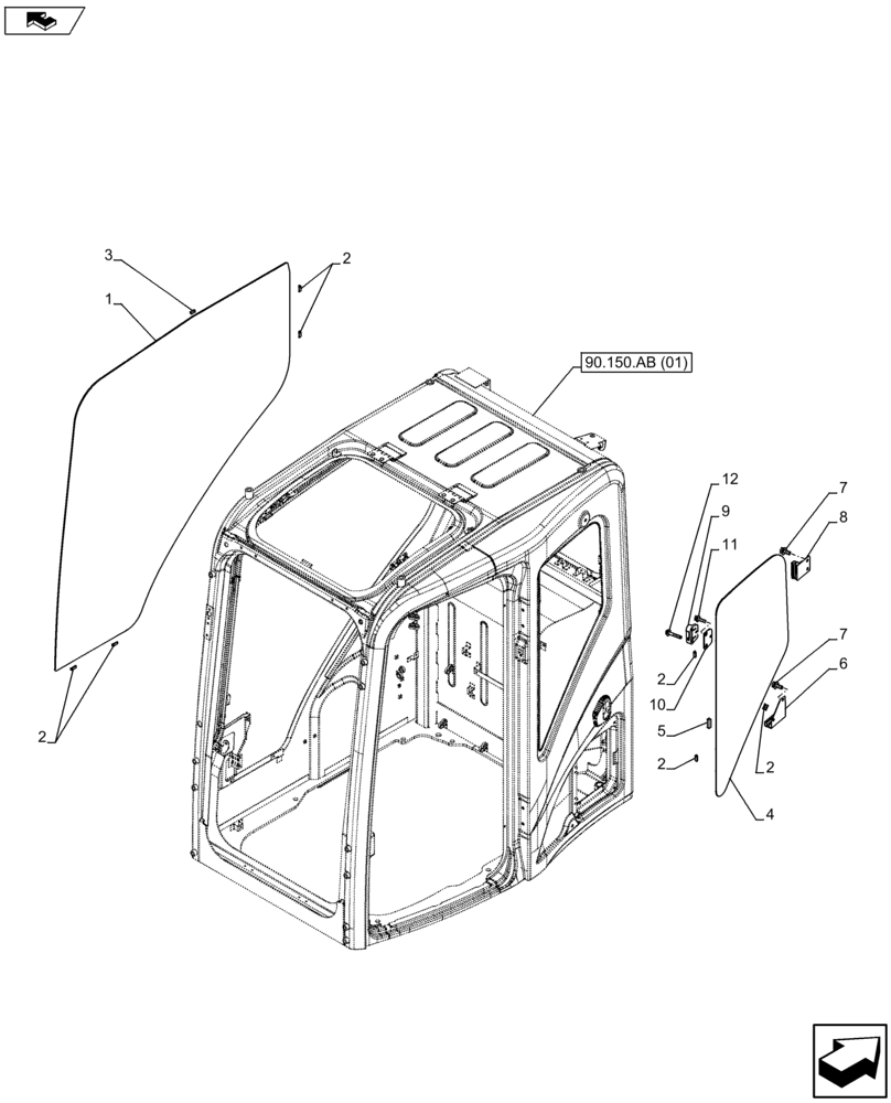 Схема запчастей Case CX80C - (90.156.AZ) - SIDE CAB WINDOW GLASS (90) - PLATFORM, CAB, BODYWORK AND DECALS