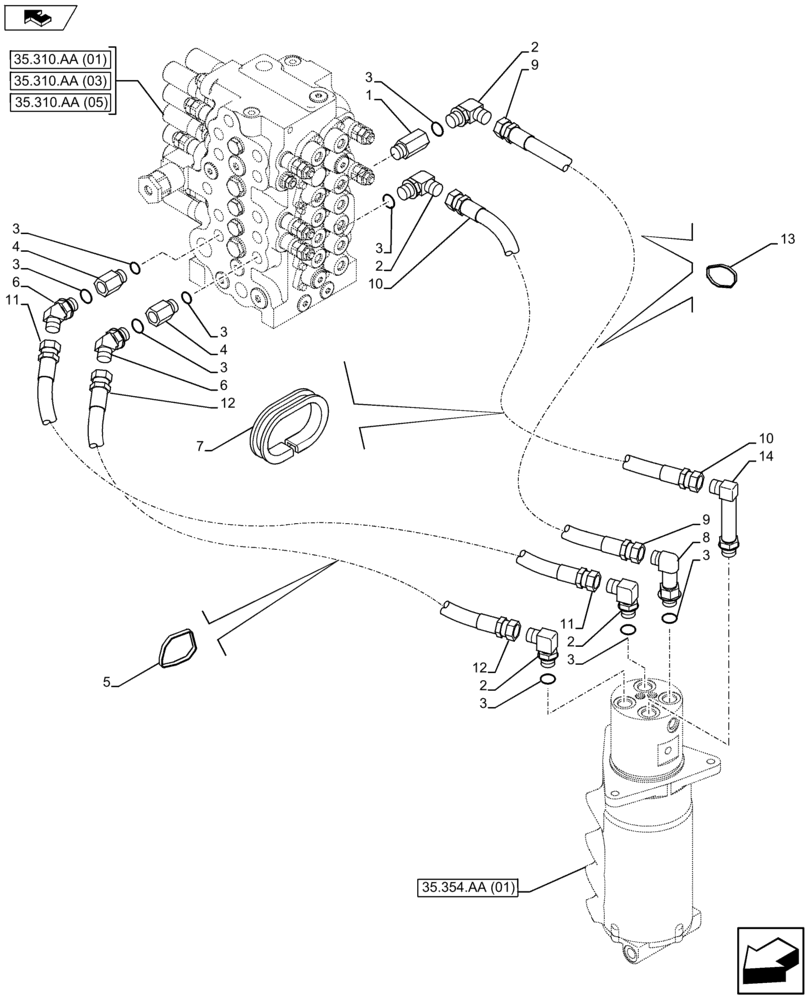 Схема запчастей Case CX75C SR - (35.354.AF) - SWIVEL JOINT LINES (35) - HYDRAULIC SYSTEMS