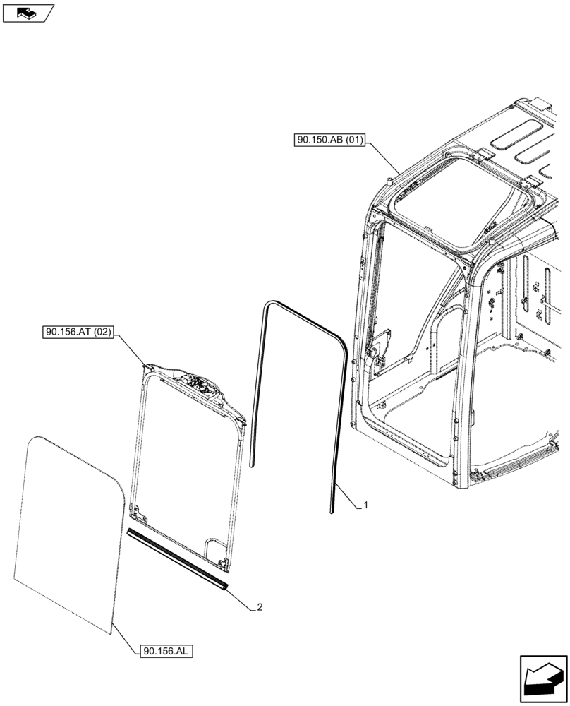 Схема запчастей Case CX80C - (90.156.AW) - WINDSHIELD GLASS SEAL STRIP (90) - PLATFORM, CAB, BODYWORK AND DECALS