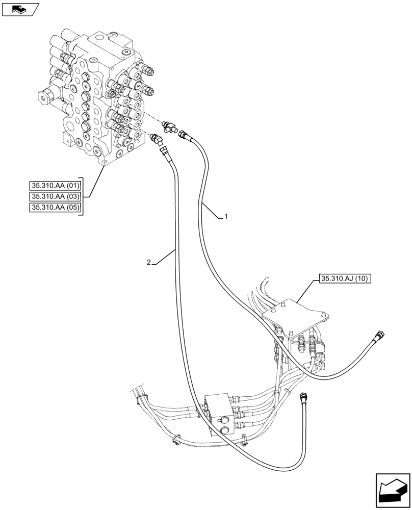 Схема запчастей Case CX75C SR - (35.310.AJ[15]) - VAR - 461559, 481064 - CONTROL VALVE HOSE (35) - HYDRAULIC SYSTEMS