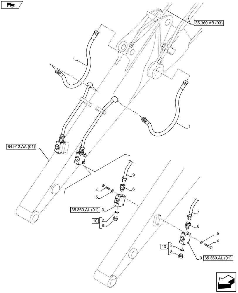 Схема запчастей Case CX75C SR - (35.360.AB [01]) - VAR - 461865, 461868, 461561 - HAMMER SYSTEM LINES (35) - HYDRAULIC SYSTEMS