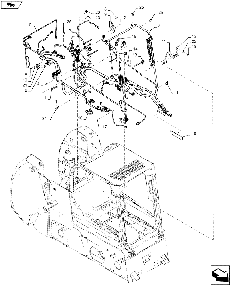 Схема запчастей Case SR175 - (55.101.AC[02]) - WIRE HARNESS & CONNECTOR, MECHANICAL CONTROLS, OPEN CAB (17-JUN-2015 & PRIOR) (55) - ELECTRICAL SYSTEMS