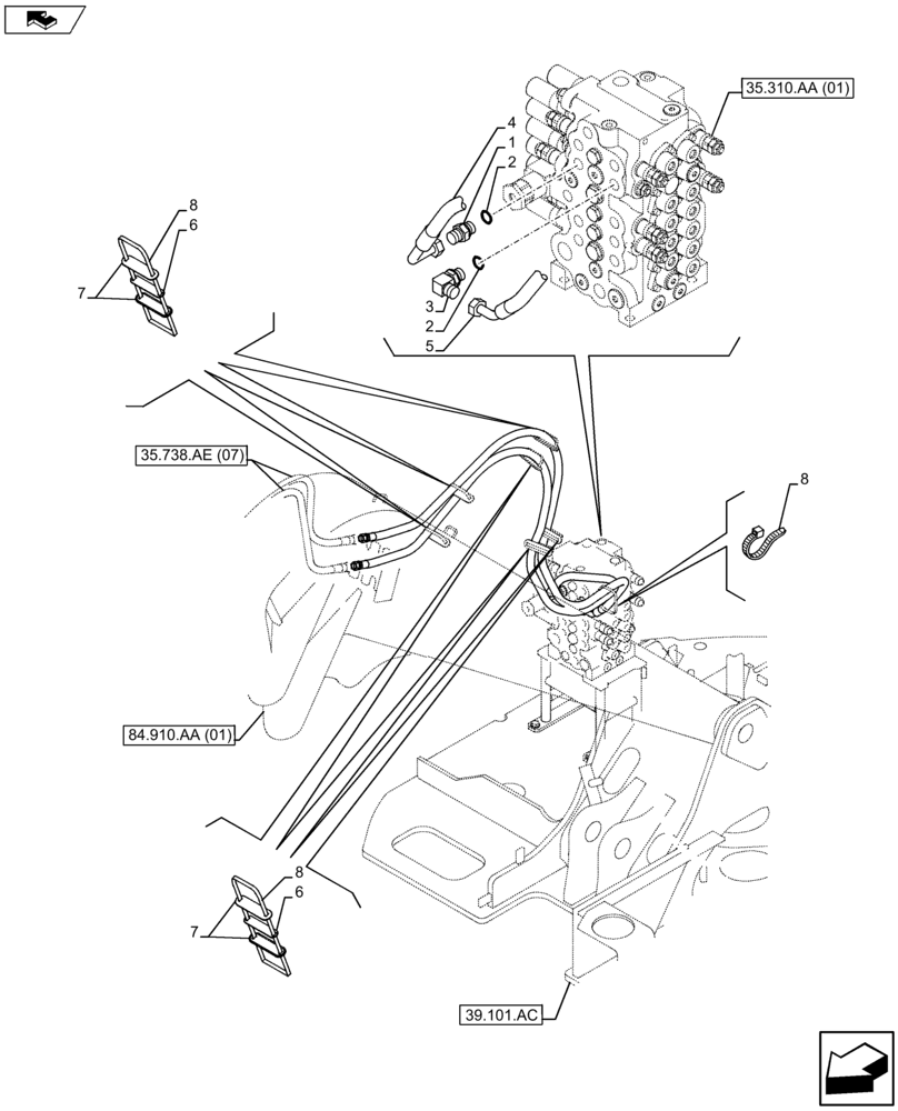 Схема запчастей Case CX75C SR - (35.310.AJ[17]) - VAR - 461025 - CONTROL VALVE HOSE (35) - HYDRAULIC SYSTEMS