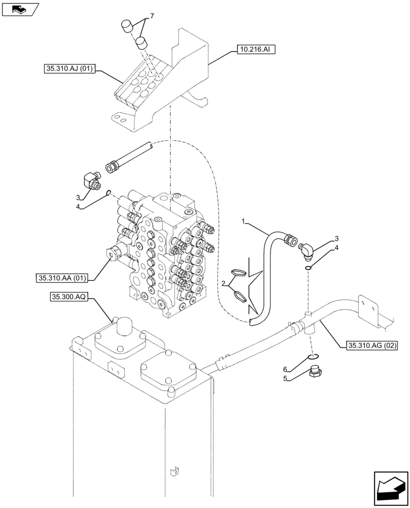 Схема запчастей Case CX75C SR - (35.310.AG[06]) - VAR - 461025 - OIL RETURN LINE (35) - HYDRAULIC SYSTEMS