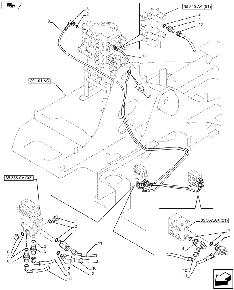 Схема запчастей Case CX75C SR - (35.356.AK[05]) - VAR - 461025 - PEDAL CONTROL (35) - HYDRAULIC SYSTEMS