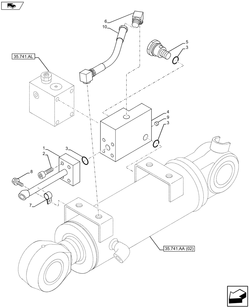 Схема запчастей Case CX75C SR - (35.741.AJ[04]) - VAR - 481064 - DOZER BLADE CYLINDER LINE (35) - HYDRAULIC SYSTEMS