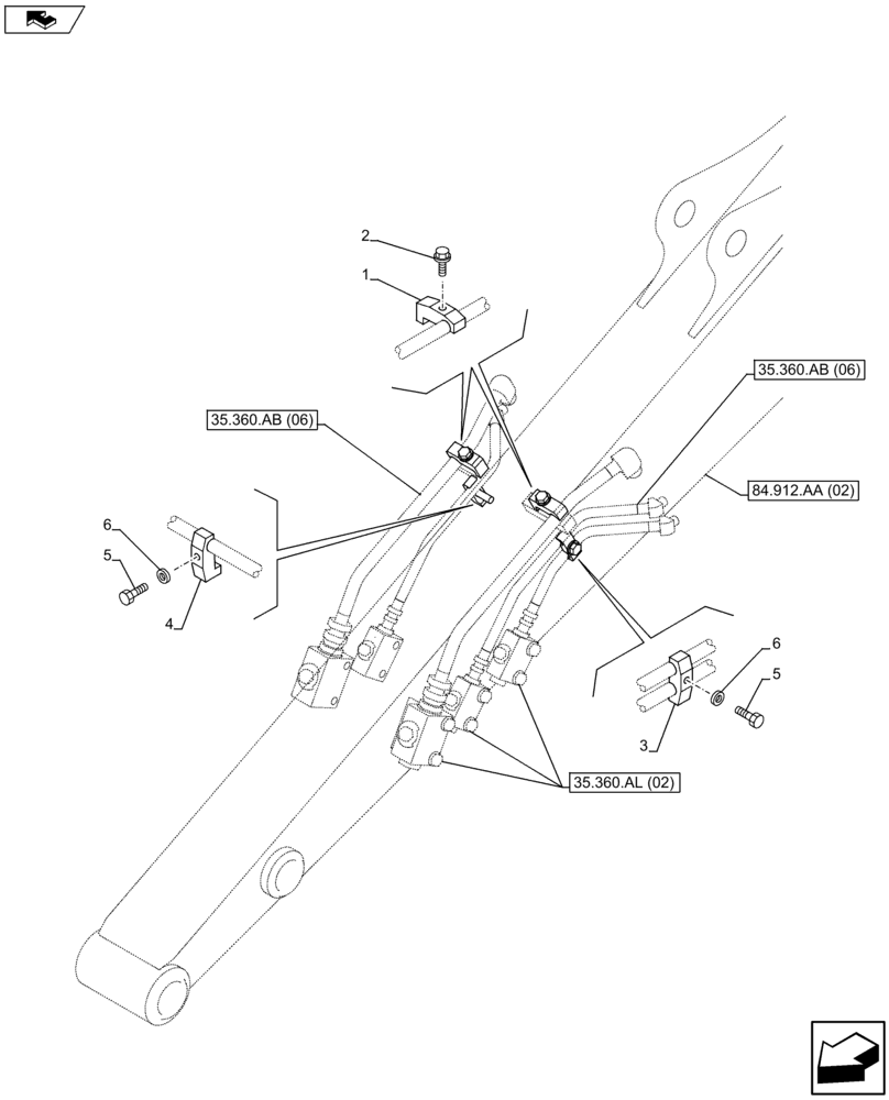 Схема запчастей Case CX75C SR - (35.737.AE[09]) - VAR - 461865, 461863, 461561 - DIPPER CYLINDER LINE (35) - HYDRAULIC SYSTEMS