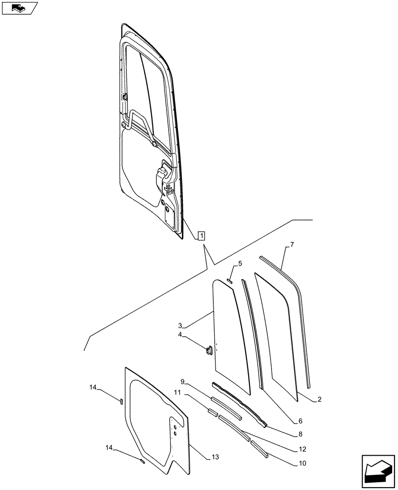 Схема запчастей Case CX80C - (90.154.AV) - CAB DOOR GLASS (90) - PLATFORM, CAB, BODYWORK AND DECALS