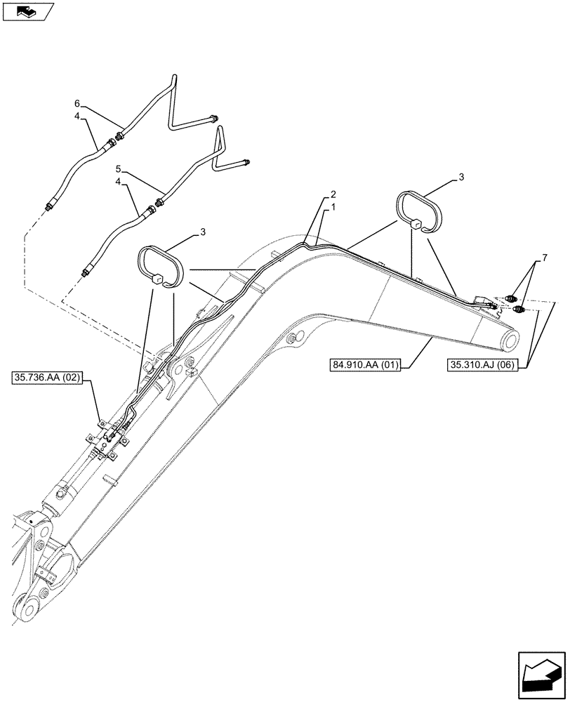 Схема запчастей Case CX75C SR - (35.736.AC[04]) - VAR - 461559, 481064 - BOOM CYLINDER LINE (35) - HYDRAULIC SYSTEMS