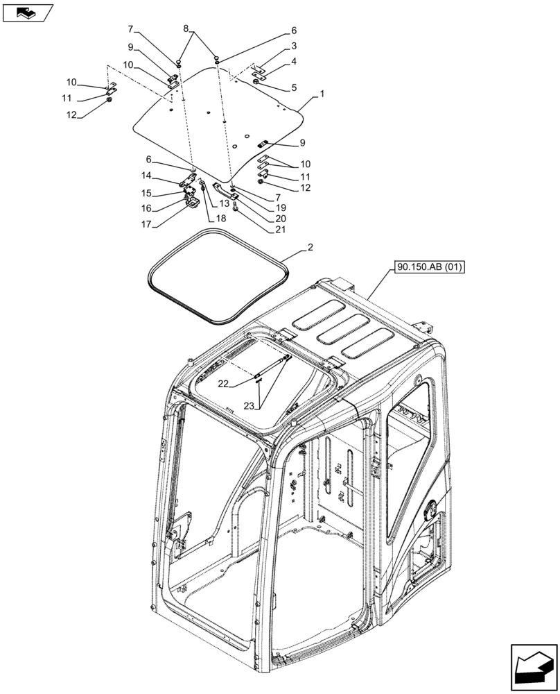 Схема запчастей Case CX80C - (90.156.AY) - CAB ROOF GLASS (90) - PLATFORM, CAB, BODYWORK AND DECALS