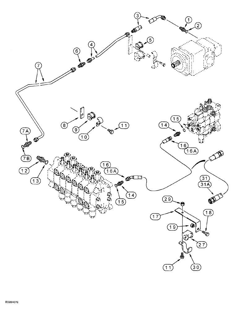 Схема запчастей Case 580SL - (8-006) - EQUIPMENT HYDRAULIC SYSTEM, EQUIPMENT PUMP & LOADER CONTROL VALVE TO BACKHOE CONTROL VALVE (08) - HYDRAULICS