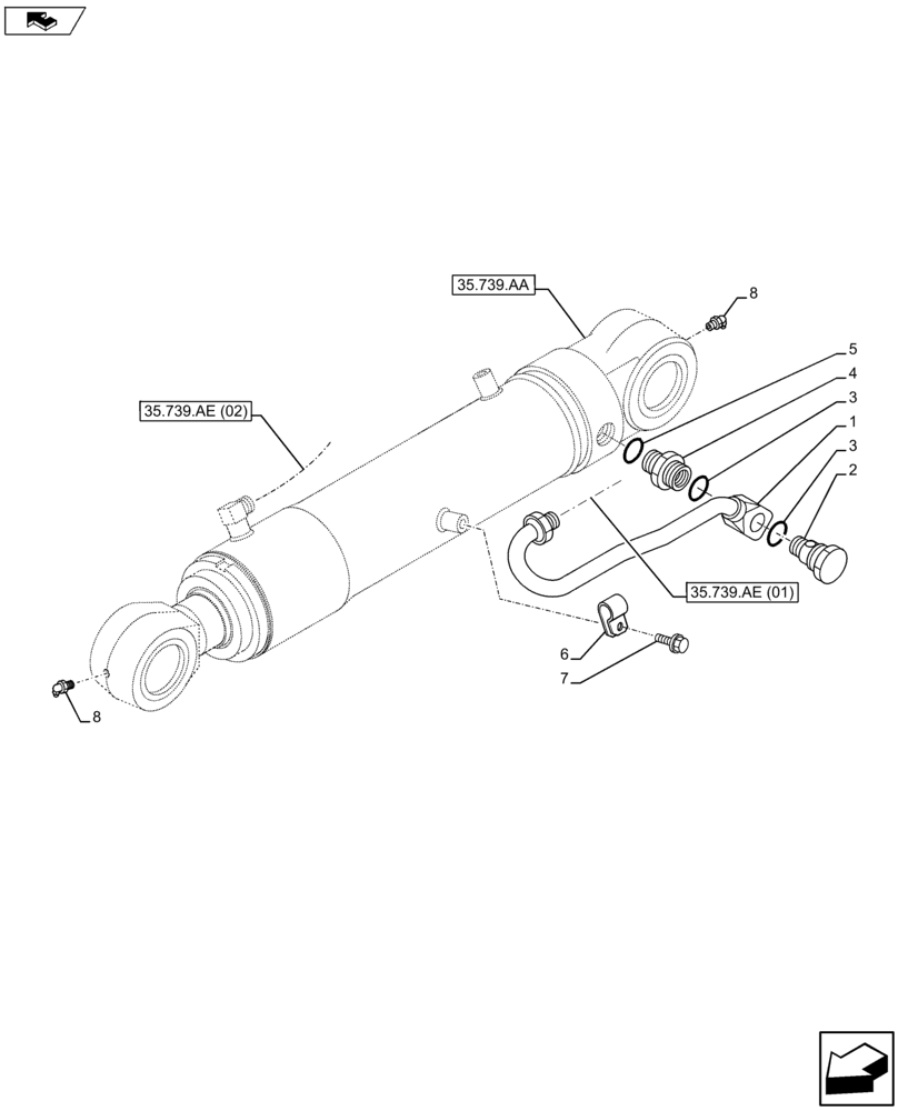 Схема запчастей Case CX75C SR - (35.739.AE[02]) - VAR - 461025 - SWING CYLINDER LINE (35) - HYDRAULIC SYSTEMS