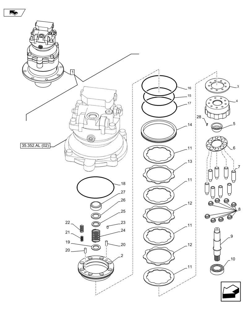 Схема запчастей Case CX75C SR - (35.352.AL[04]) - SWING REDUCTION MOTOR (35) - HYDRAULIC SYSTEMS