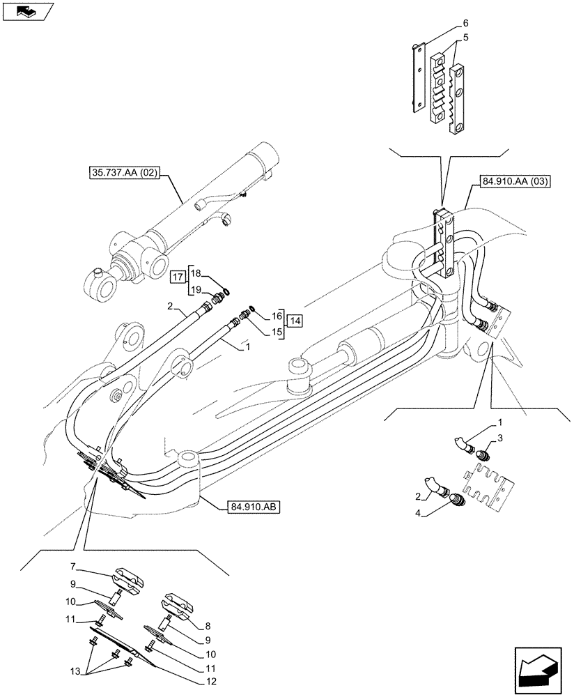 Схема запчастей Case CX75C SR - (35.737.AE[04]) - VAR - 461025, 481062, 481063 - DIPPER CYLINDER LINE (35) - HYDRAULIC SYSTEMS