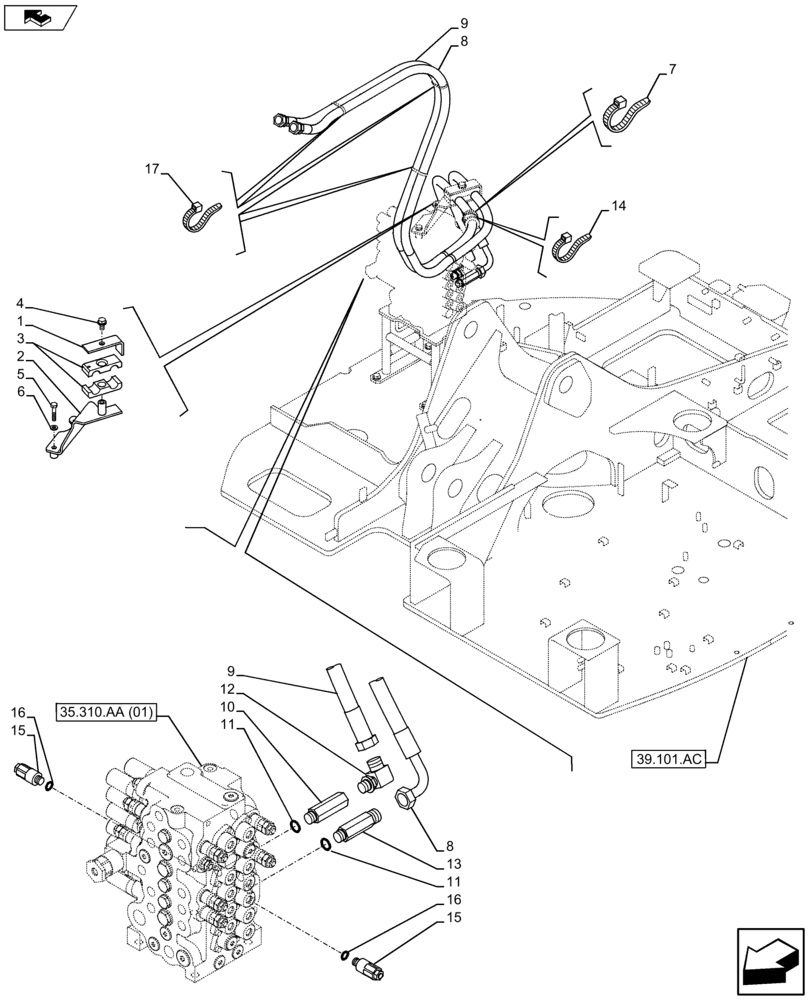 Схема запчастей Case CX75C SR - (35.310.AJ[18]) - VAR - 461025, 461873 - CONTROL VALVE HOSE (35) - HYDRAULIC SYSTEMS