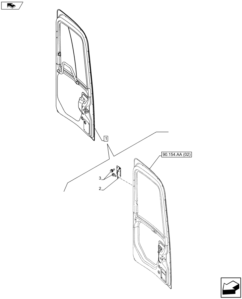 Схема запчастей Case CX80C - (90.154.AE) - CAB DOOR HINGE (90) - PLATFORM, CAB, BODYWORK AND DECALS